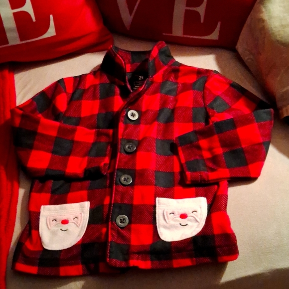 NWOT, Little Kid's Flannel,Black & Red,Button Down,Shirt with Cute Santa Pockets - Picture 1 of 5